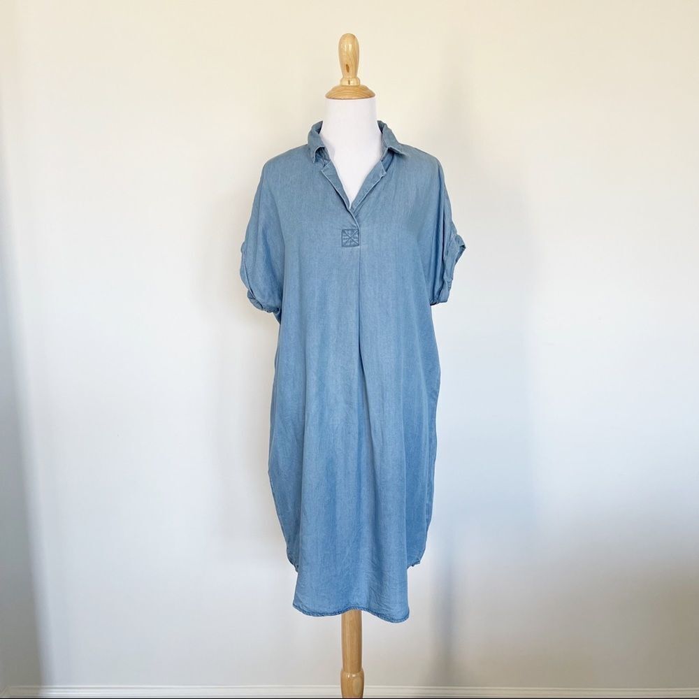 Thread + Supply Short Sleeve Chambray Shift Dress - image 1